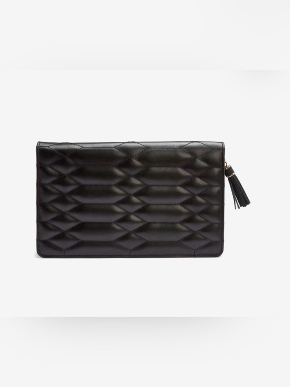 WOLF Black Quilted Leather Travel Jewelry Case Zip Around Organizer Clutch NWT